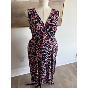 DM COLLECTION Women's Stretch Knit Colorful V-Neck Dress with Tie in Back - 16W